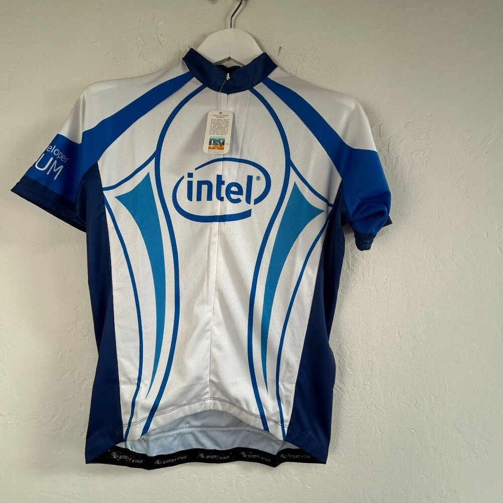 Sport King Women's Shor Sleeve Activewear Cycling Shirt White/Blue Medium NWT